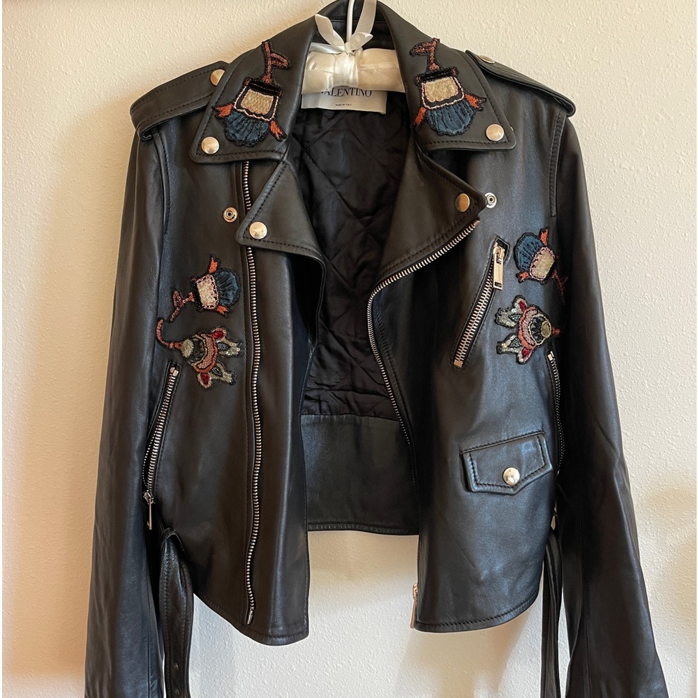 Valentino embroidered leather motorcycle jacket